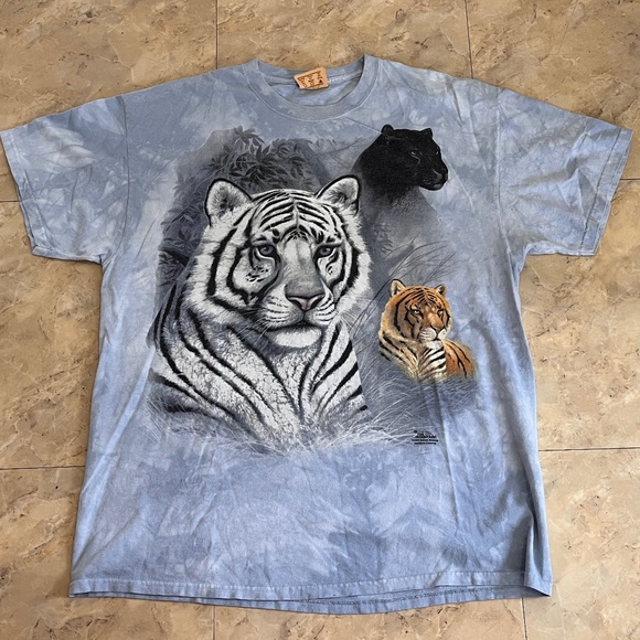 Vintage The Mountain Y2K Tiger Tye Dye Tshirt XXL Light Blue - Picture 1 of 5